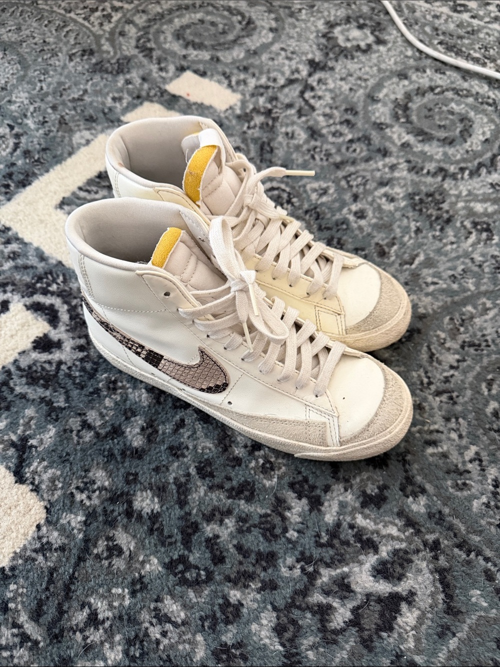 Nike Womenβs High-Top Sneakers in Cream with Snakeskin Accent